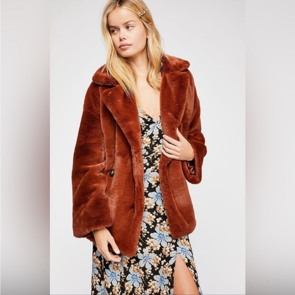 Free People: Brown Kate Faux Fur Coat - Picture 4 of 14